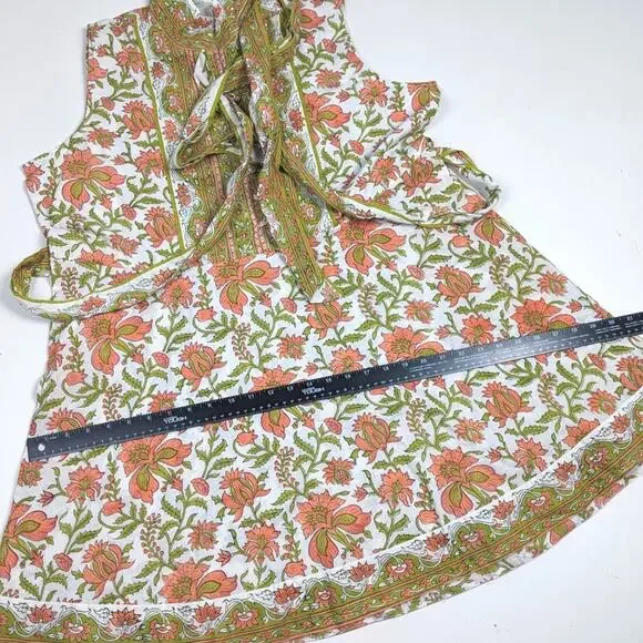 Sue Sartor Sleeveless Mini Flounce Green Orange Paisley Womens XL Preppy - Picture 8 of 9